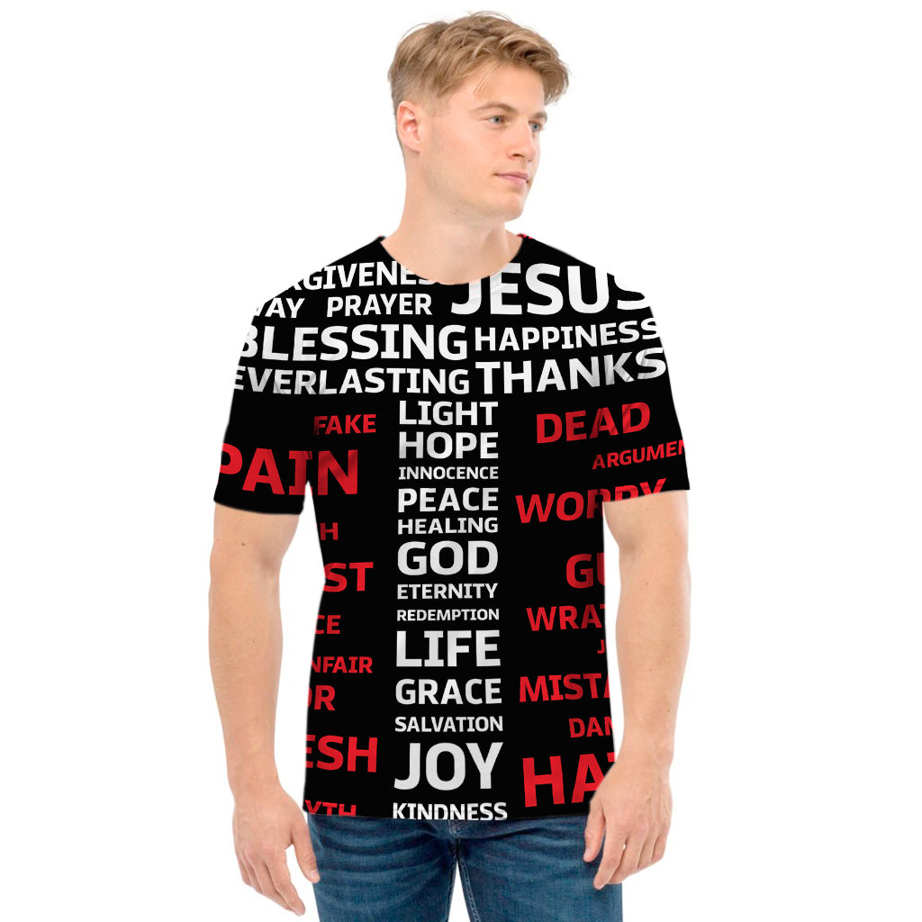 Christian Cross Religious Words Print Men's T-Shirt