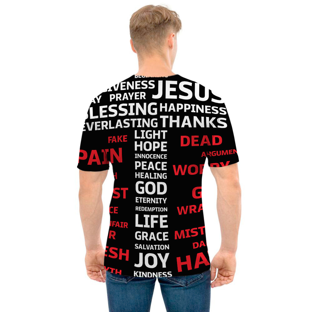 Christian Cross Religious Words Print Men's T-Shirt