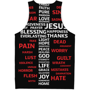 Christian Cross Religious Words Print Men's Tank Top