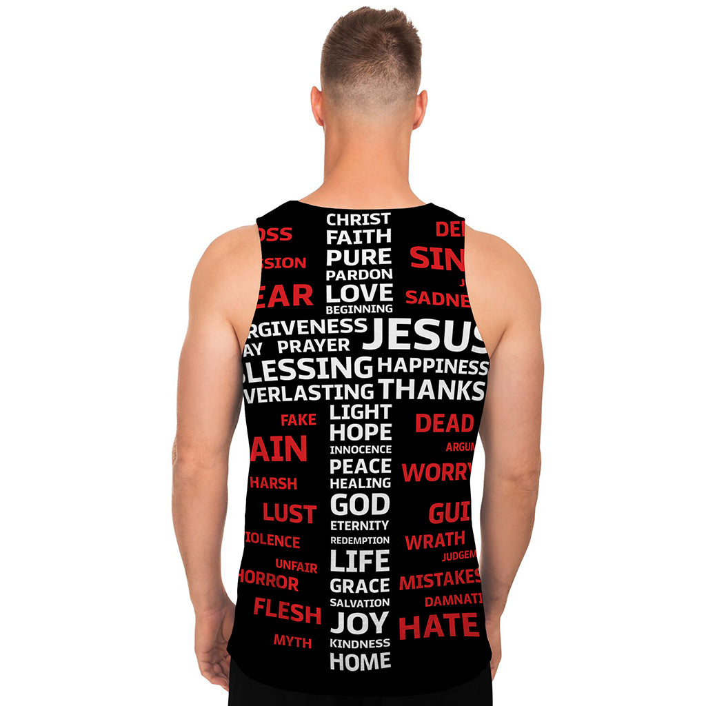 Christian Cross Religious Words Print Men's Tank Top