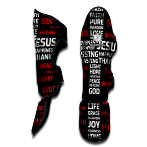 Christian Cross Religious Words Print Muay Thai Shin Guard