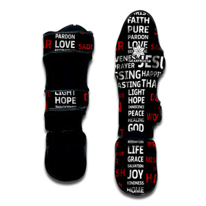 Christian Cross Religious Words Print Muay Thai Shin Guard