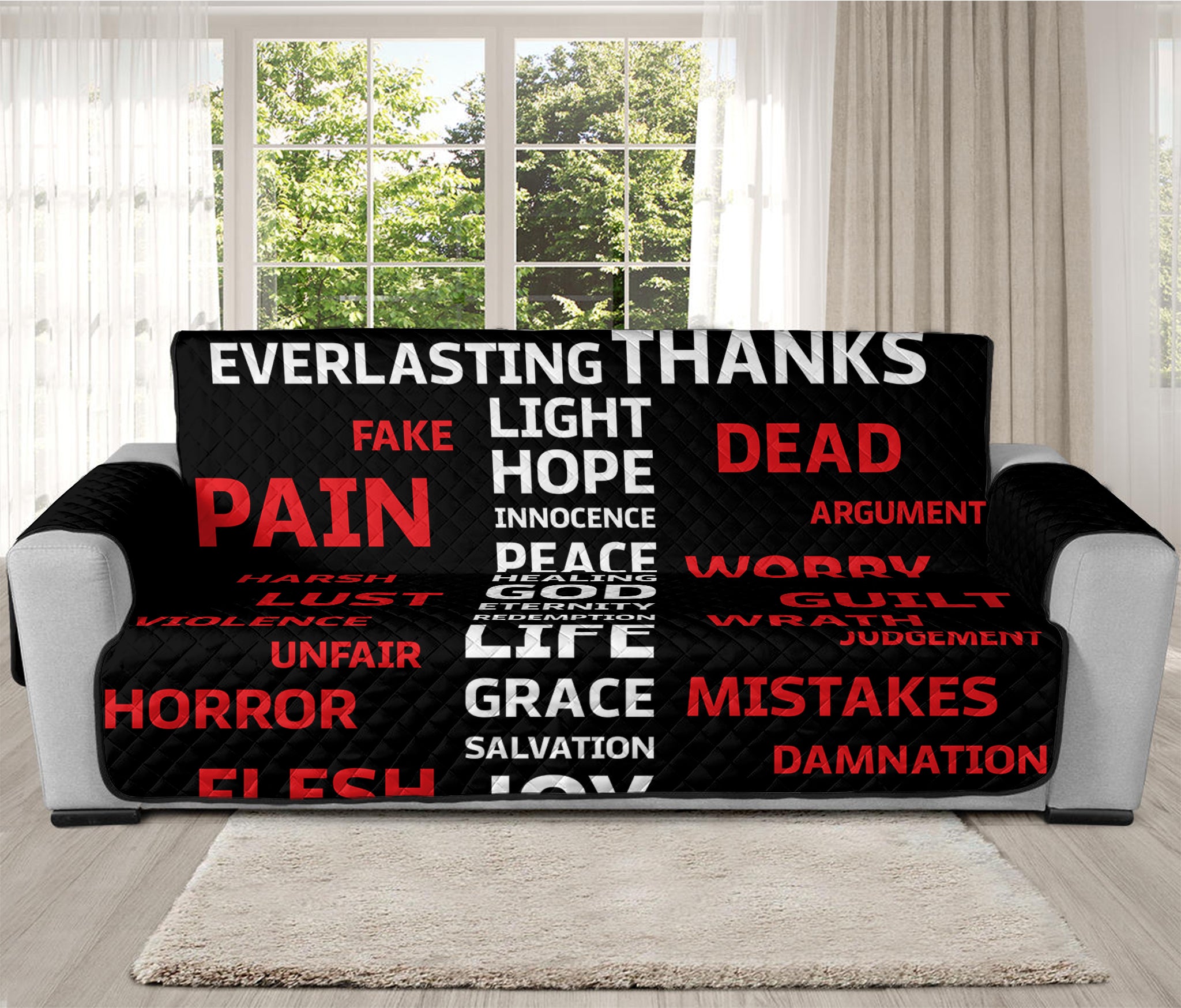 Christian Cross Religious Words Print Oversized Sofa Protector