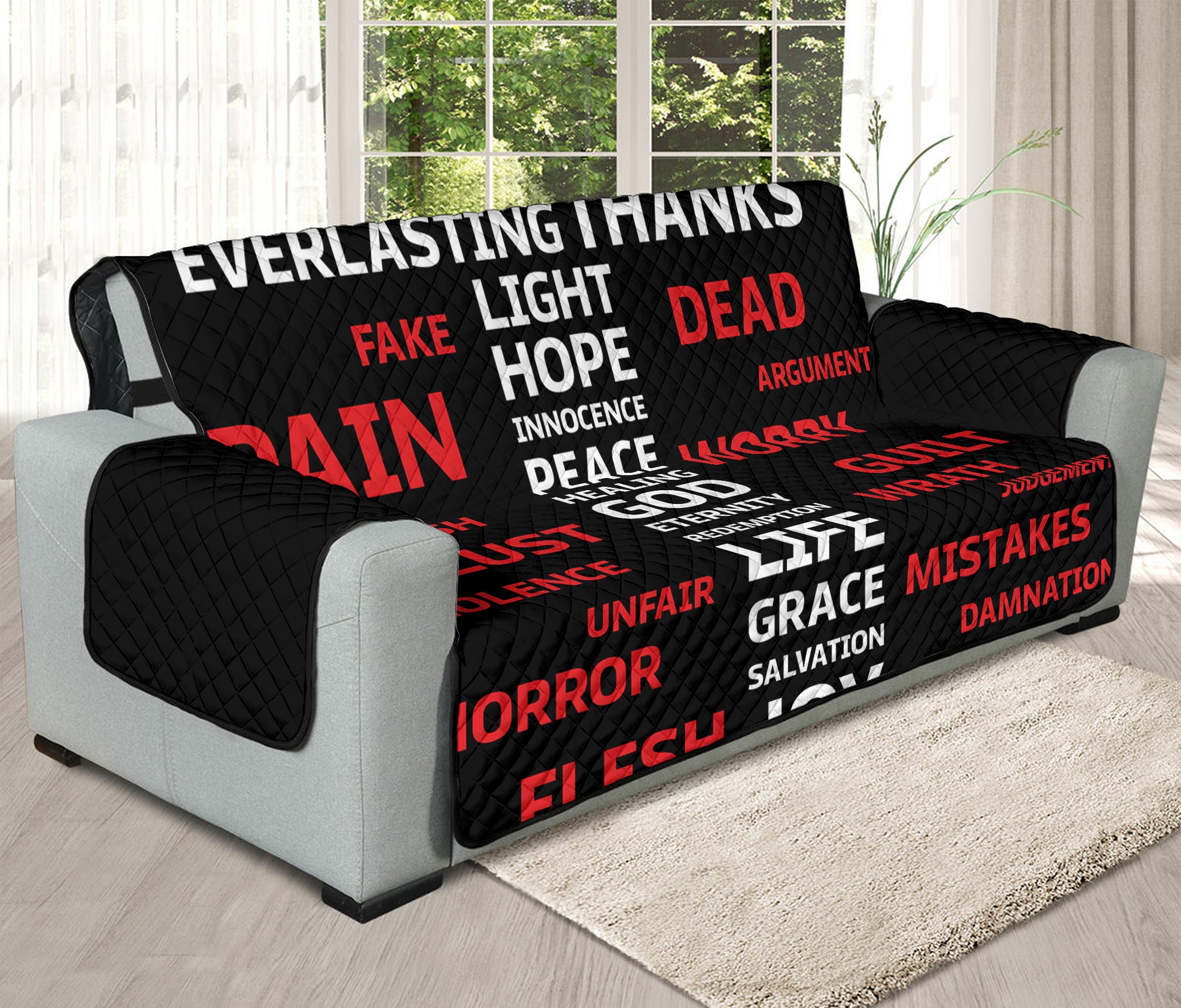 Christian Cross Religious Words Print Oversized Sofa Protector