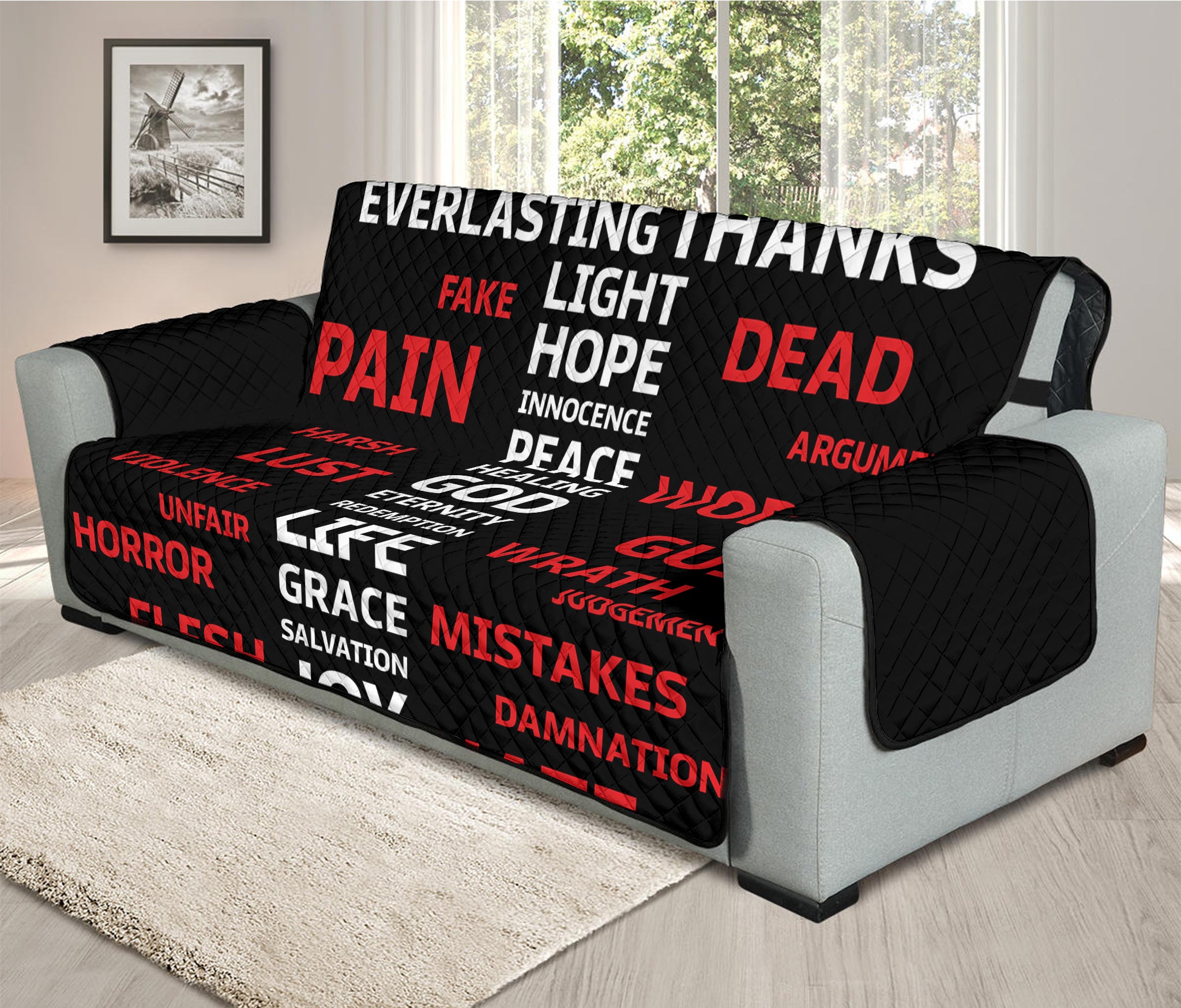 Christian Cross Religious Words Print Oversized Sofa Protector