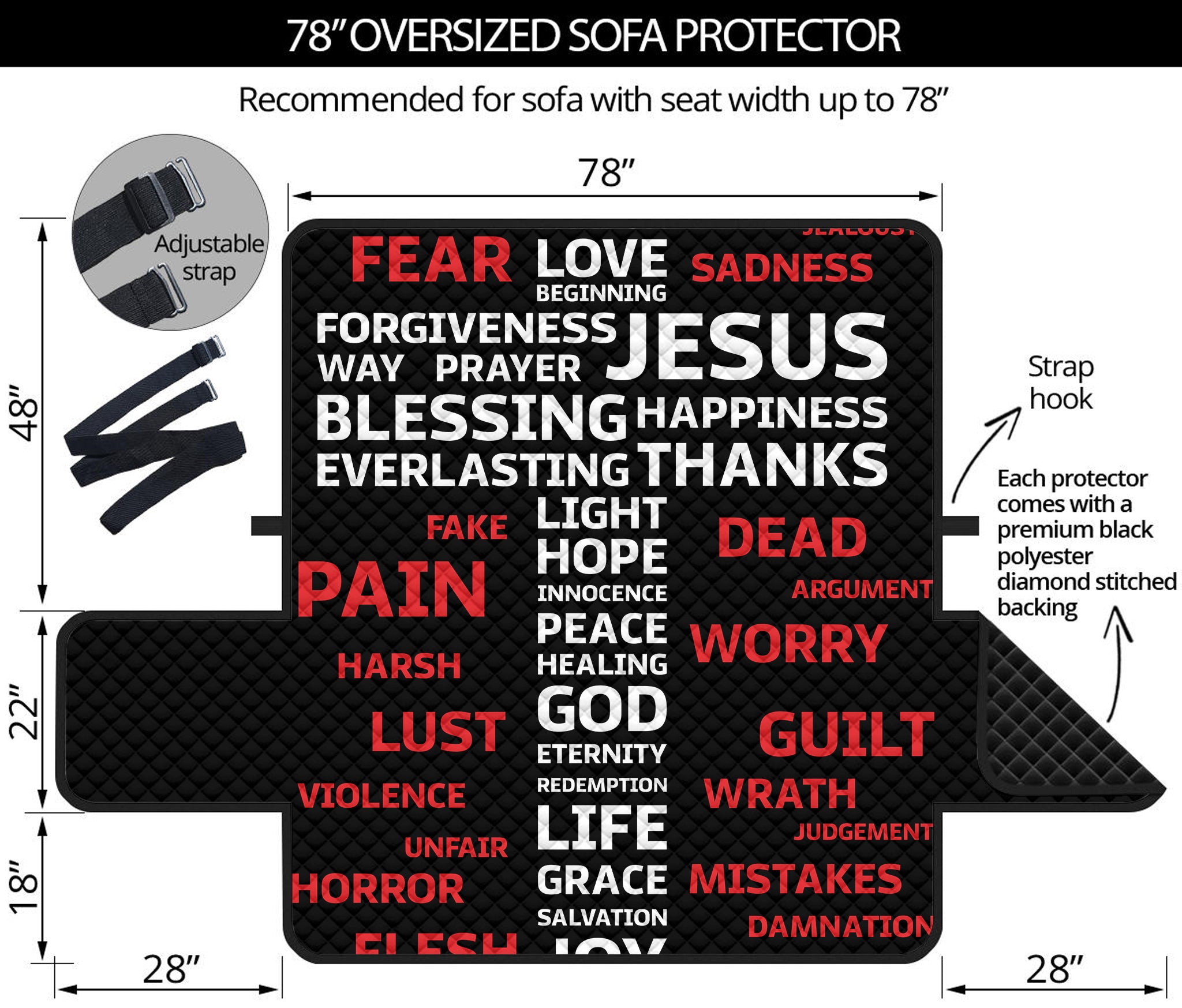 Christian Cross Religious Words Print Oversized Sofa Protector