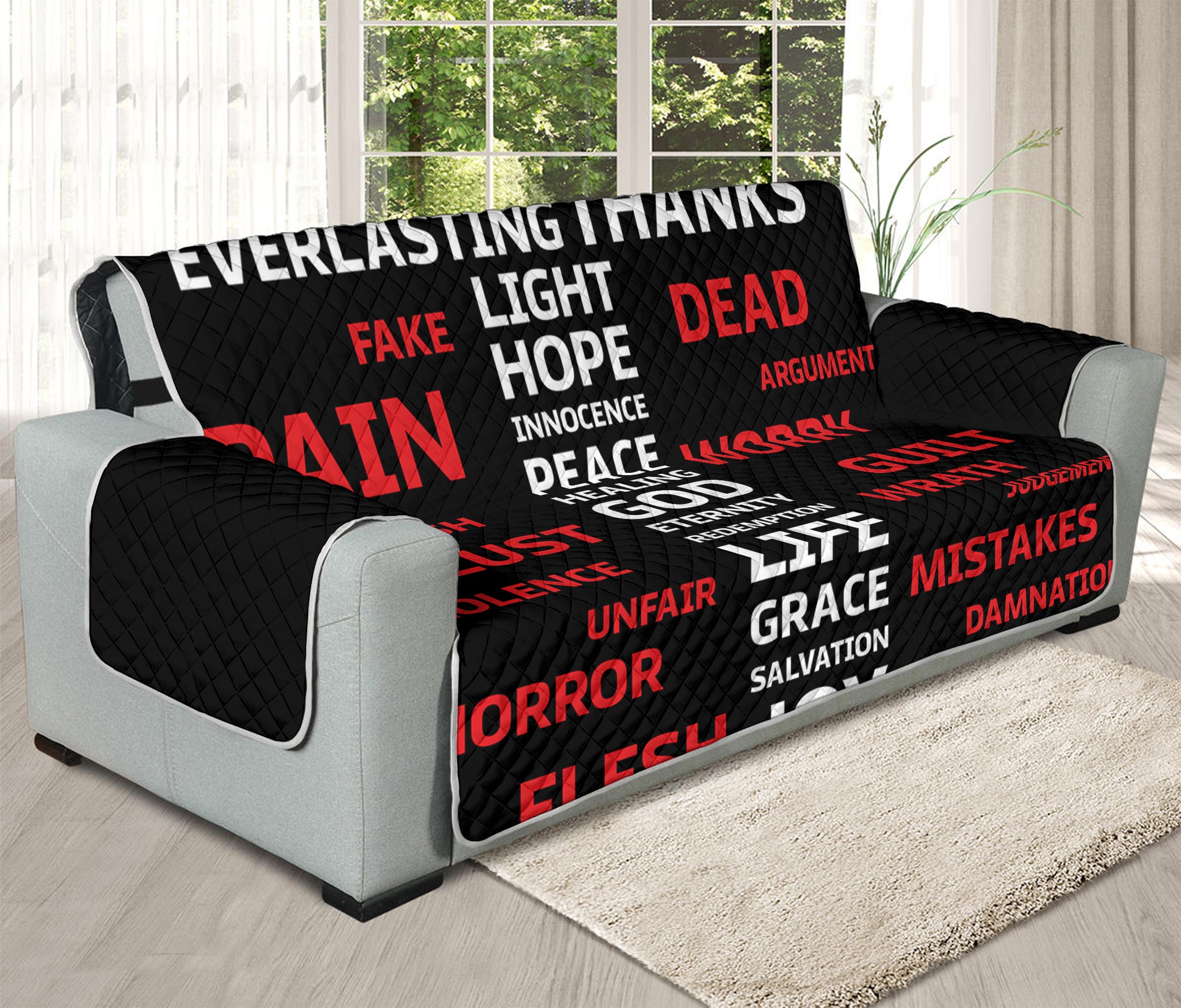 Christian Cross Religious Words Print Oversized Sofa Protector