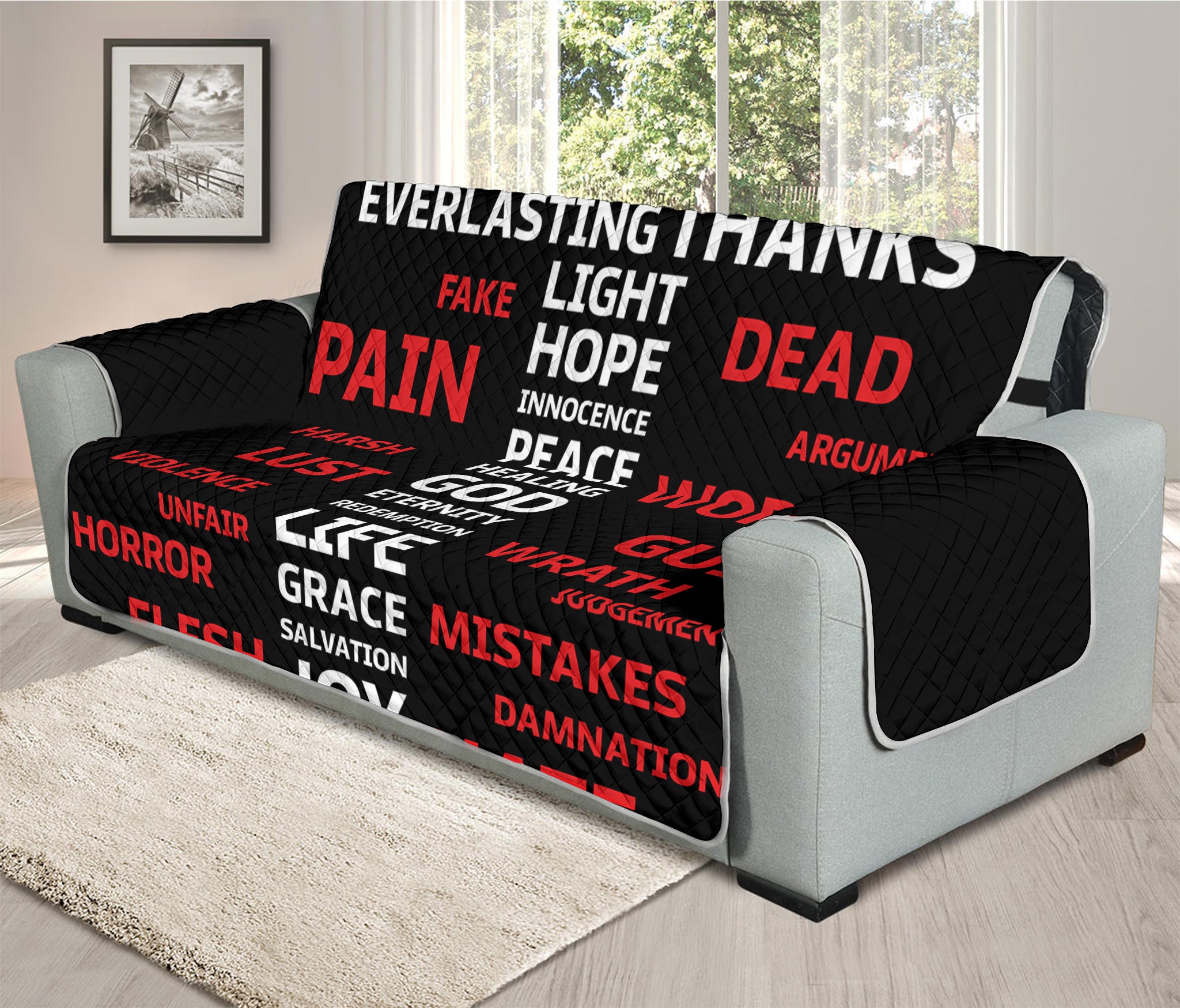 Christian Cross Religious Words Print Oversized Sofa Protector