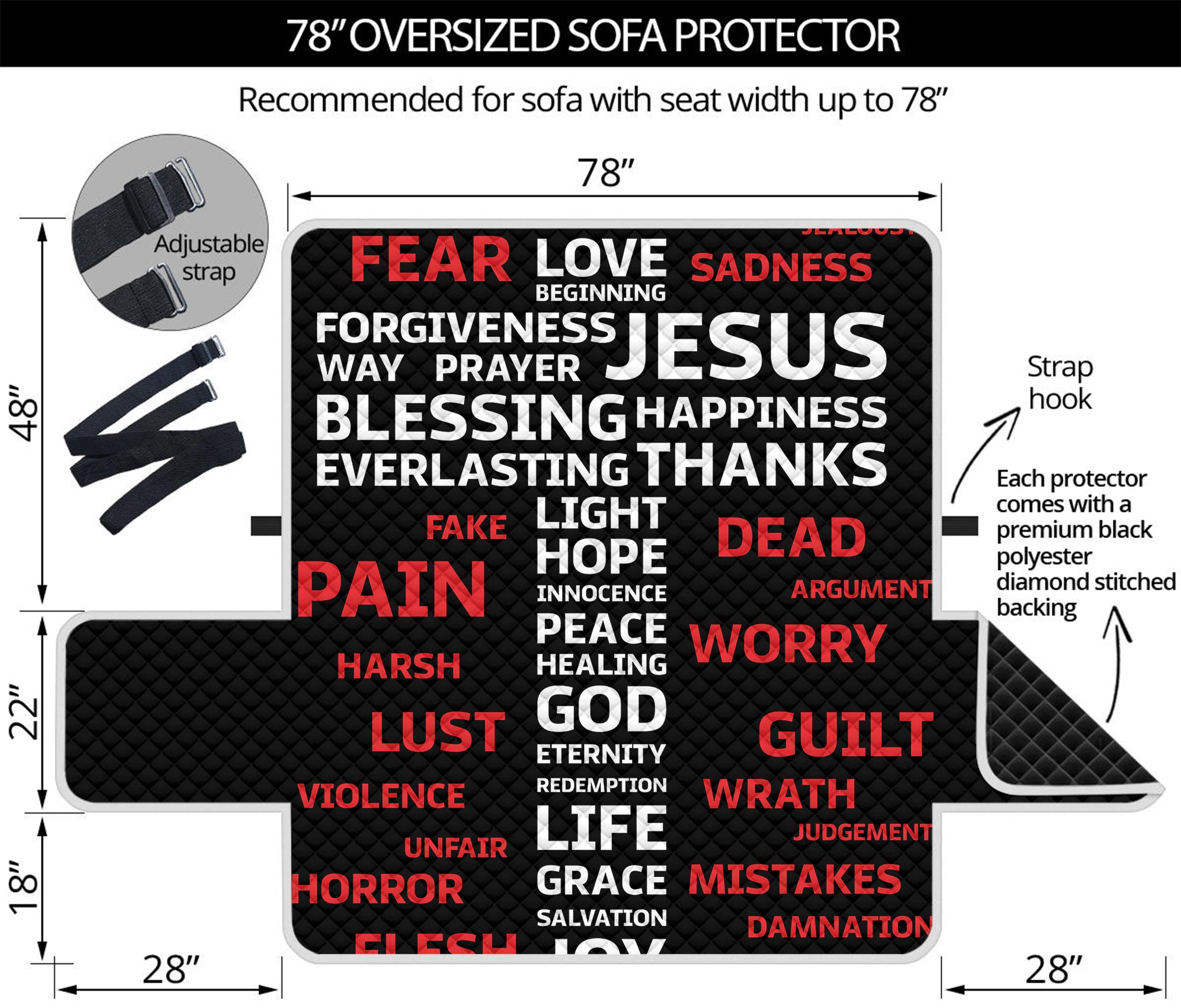 Christian Cross Religious Words Print Oversized Sofa Protector