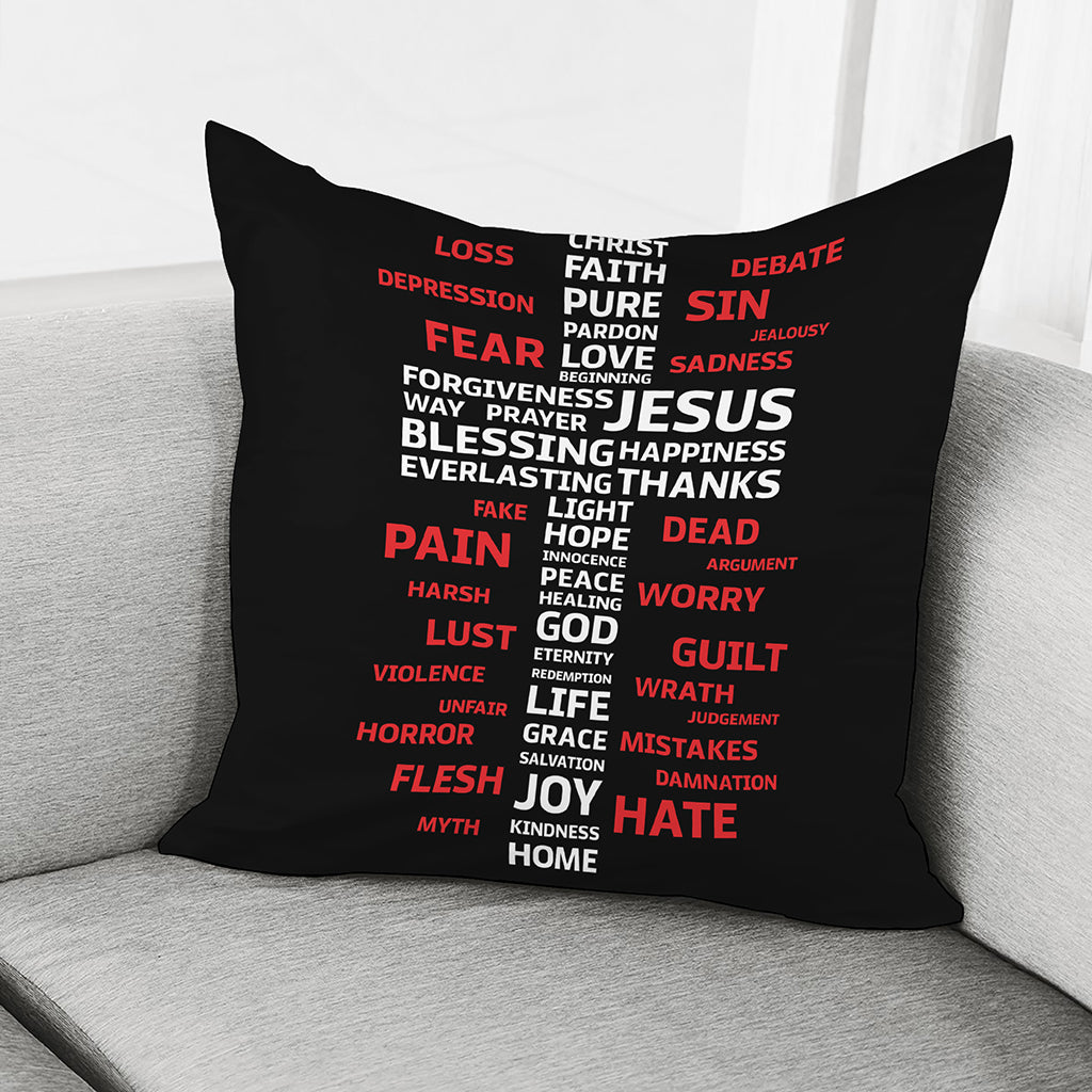 Christian Cross Religious Words Print Pillow Cover