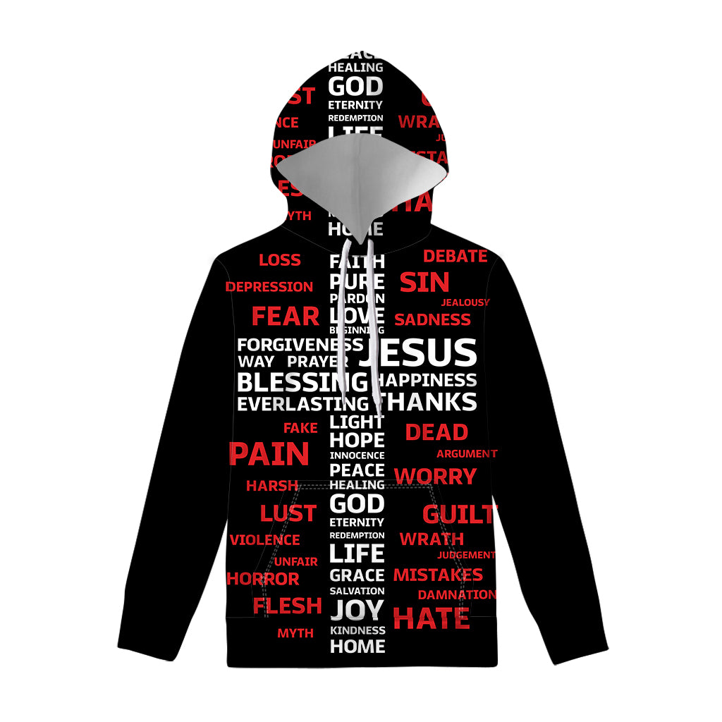 Christian Cross Religious Words Print Pullover Hoodie