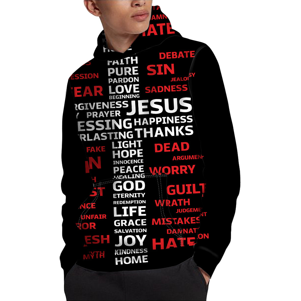 Christian Cross Religious Words Print Pullover Hoodie