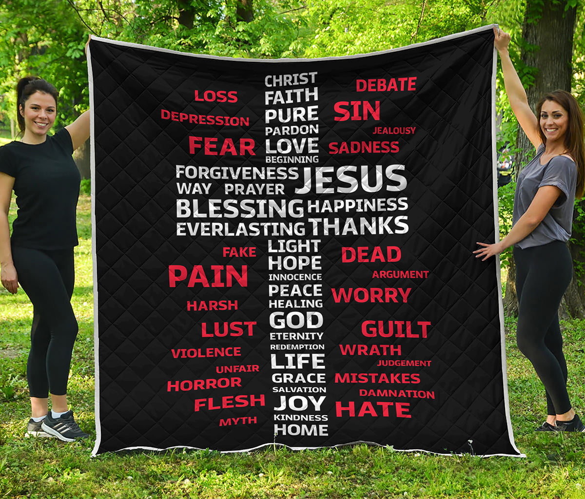 Christian Cross Religious Words Print Quilt