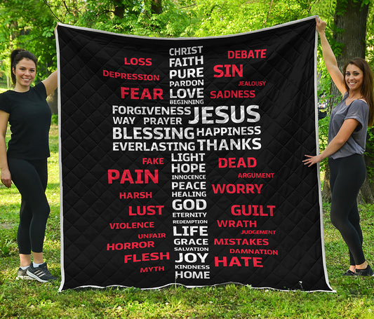Christian Cross Religious Words Print Quilt