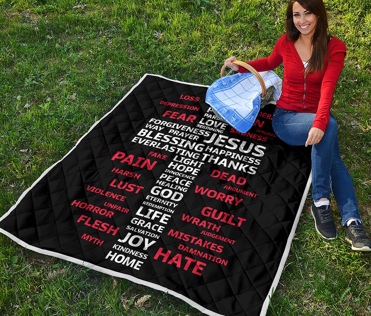 Christian Cross Religious Words Print Quilt