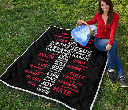 Christian Cross Religious Words Print Quilt