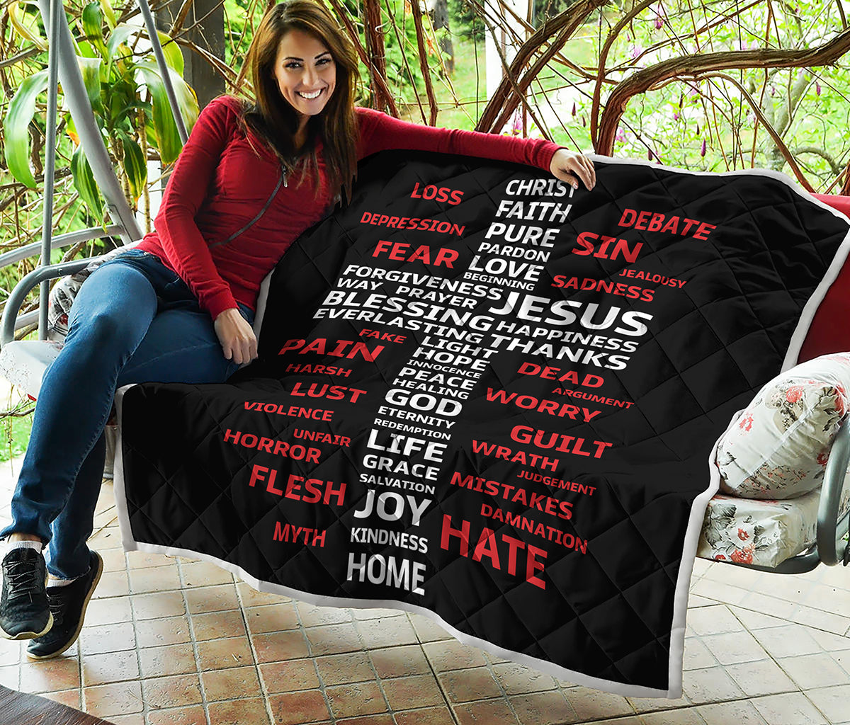 Christian Cross Religious Words Print Quilt