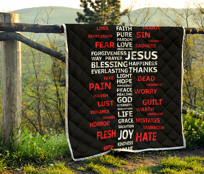 Christian Cross Religious Words Print Quilt