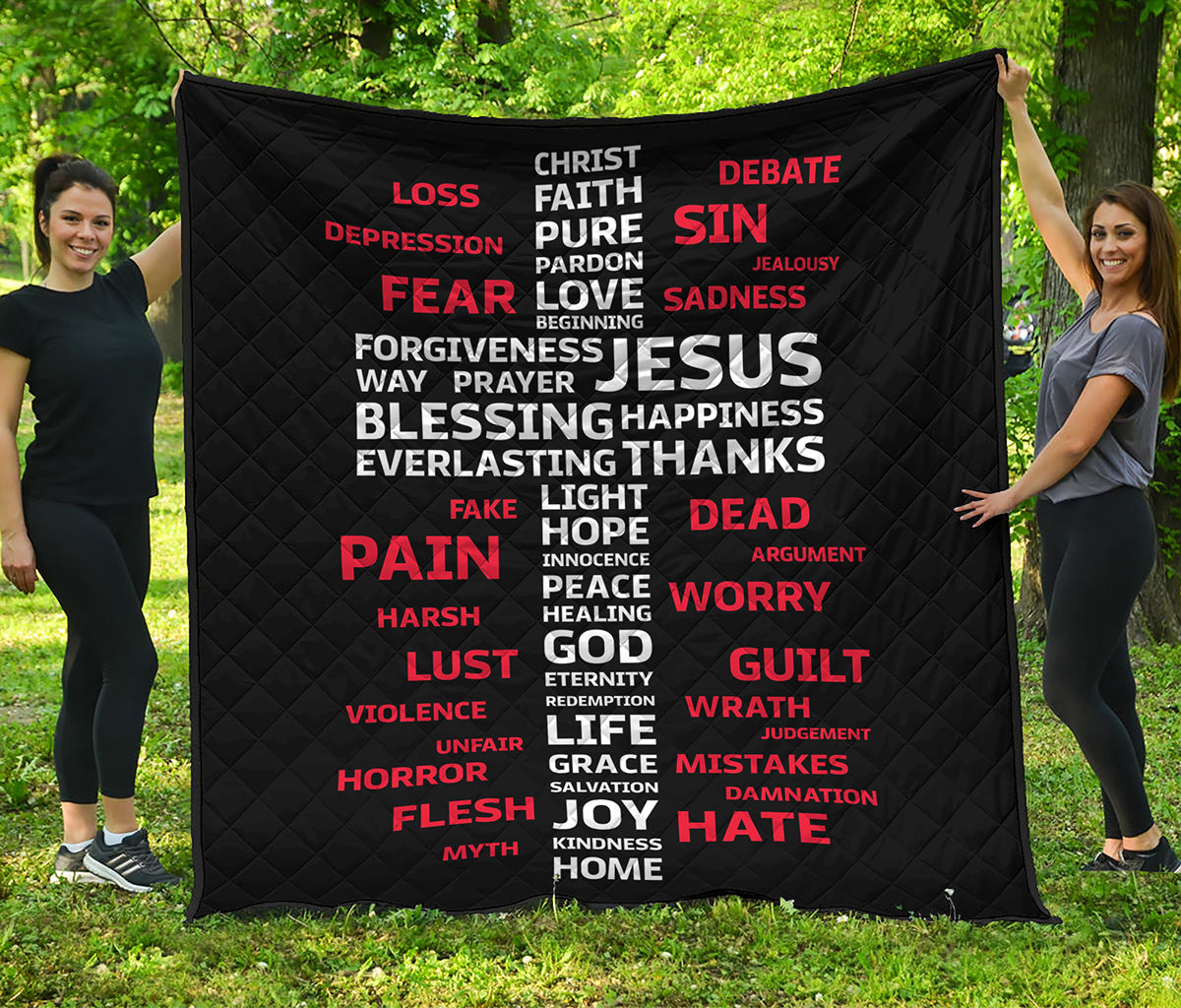 Christian Cross Religious Words Print Quilt