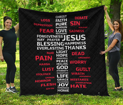 Christian Cross Religious Words Print Quilt