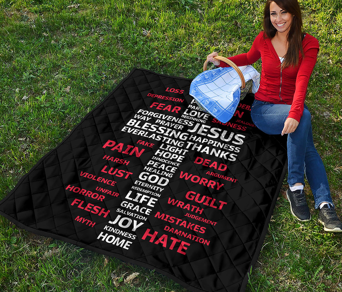 Christian Cross Religious Words Print Quilt