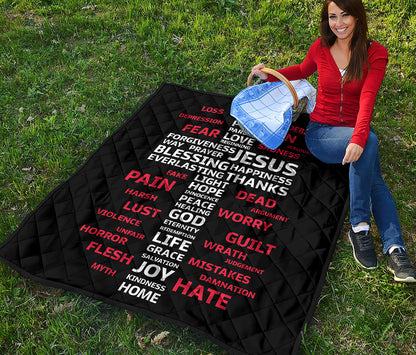 Christian Cross Religious Words Print Quilt