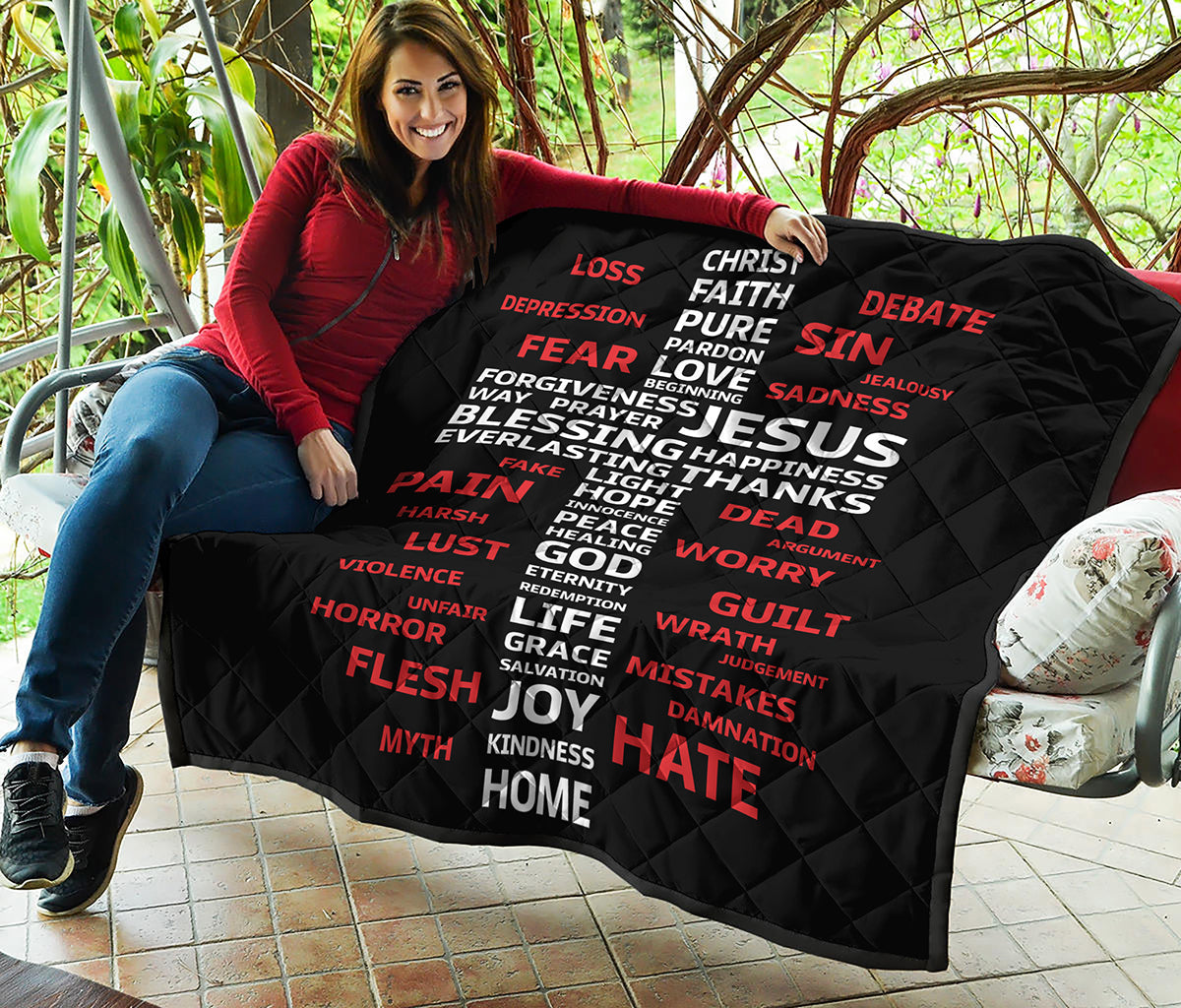 Christian Cross Religious Words Print Quilt