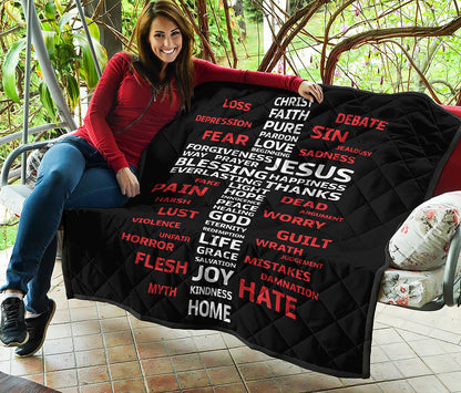 Christian Cross Religious Words Print Quilt