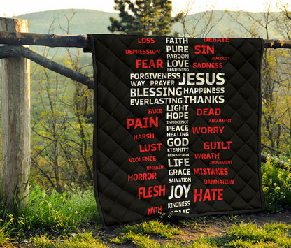 Christian Cross Religious Words Print Quilt