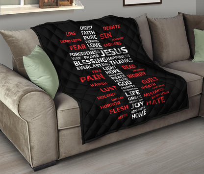 Christian Cross Religious Words Print Quilt