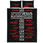 Christian Cross Religious Words Print Quilt Bed Set