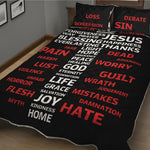 Christian Cross Religious Words Print Quilt Bed Set