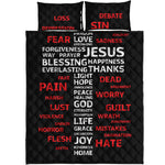 Christian Cross Religious Words Print Quilt Bed Set