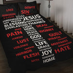 Christian Cross Religious Words Print Quilt Bed Set