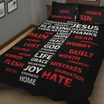 Christian Cross Religious Words Print Quilt Bed Set
