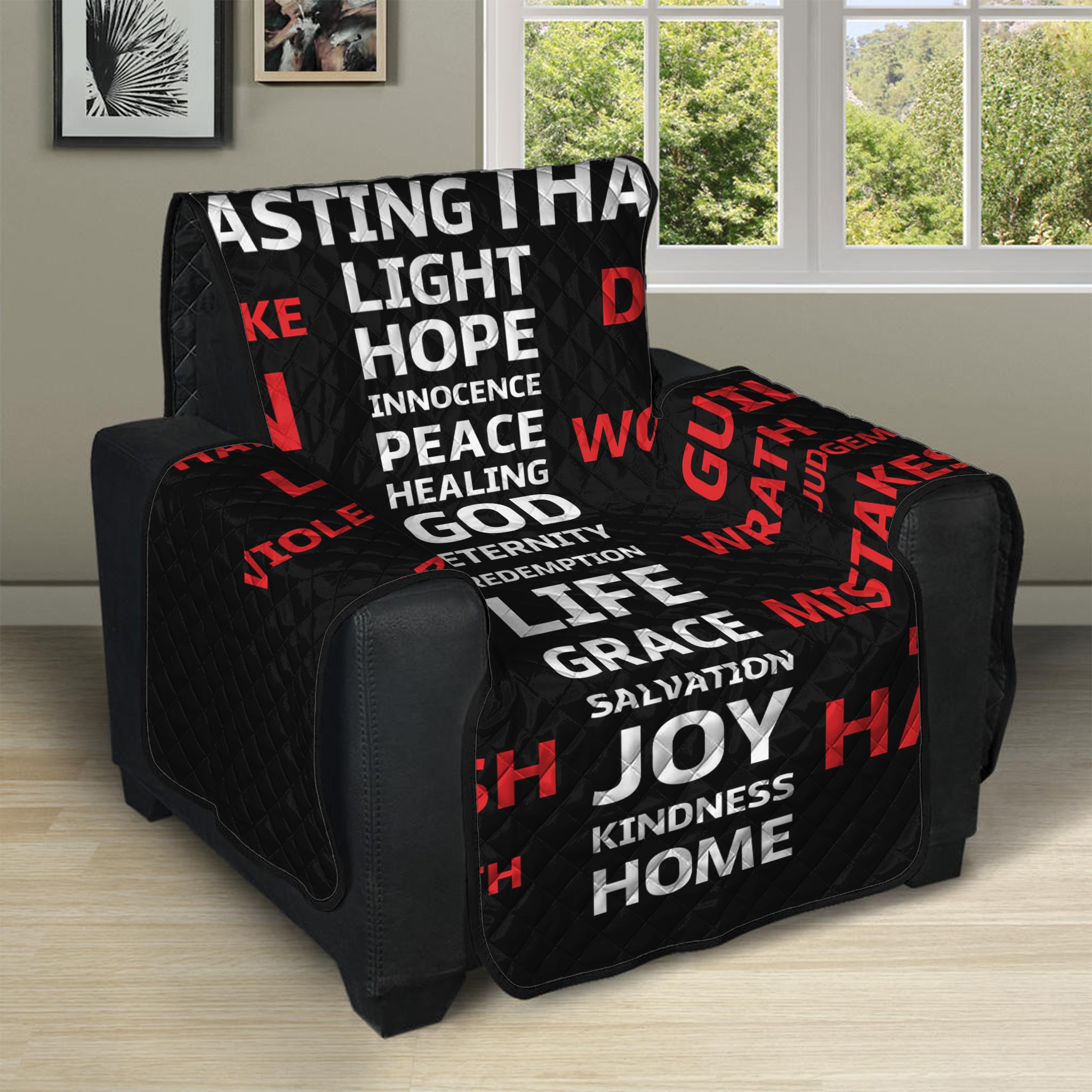 Christian Cross Religious Words Print Recliner Protector