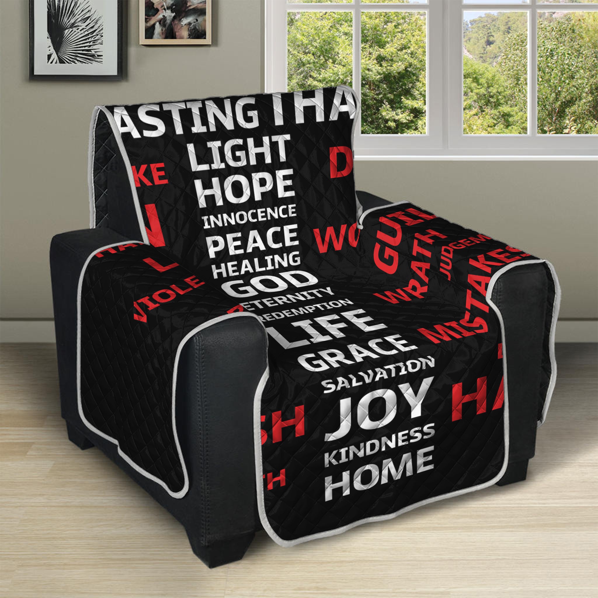 Christian Cross Religious Words Print Recliner Protector