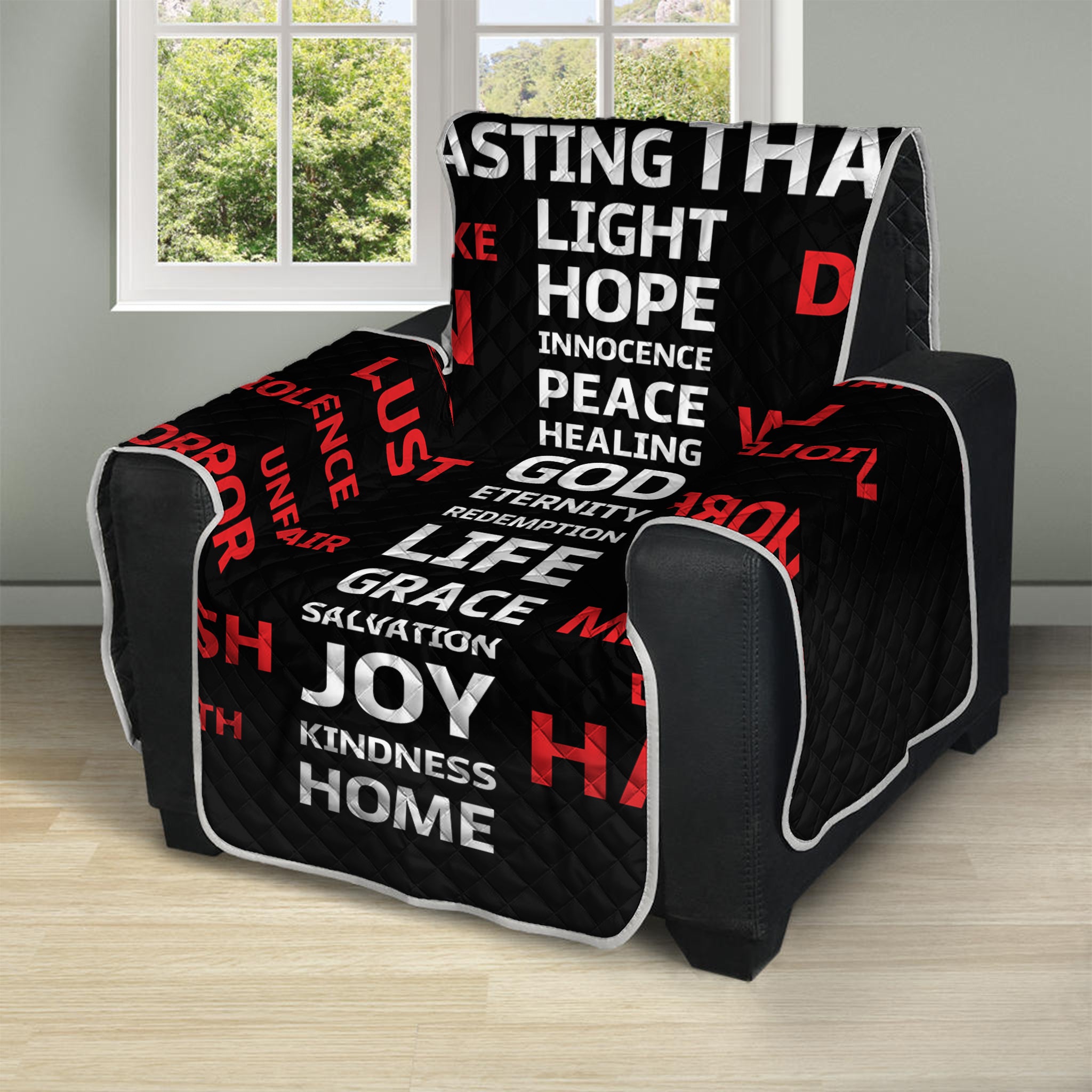 Christian Cross Religious Words Print Recliner Protector