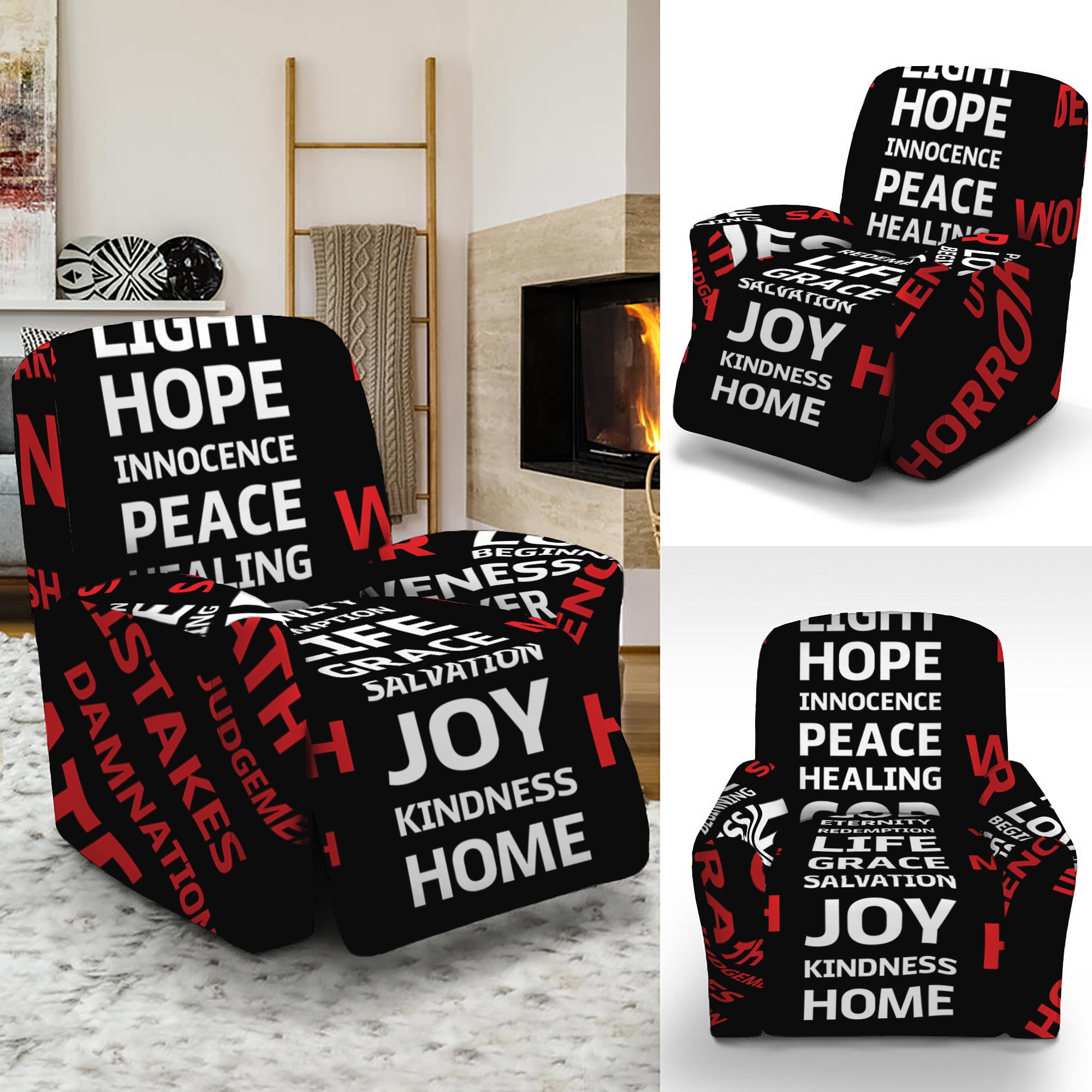 Christian Cross Religious Words Print Recliner Slipcover