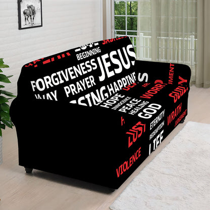 Christian Cross Religious Words Print Sofa Cover