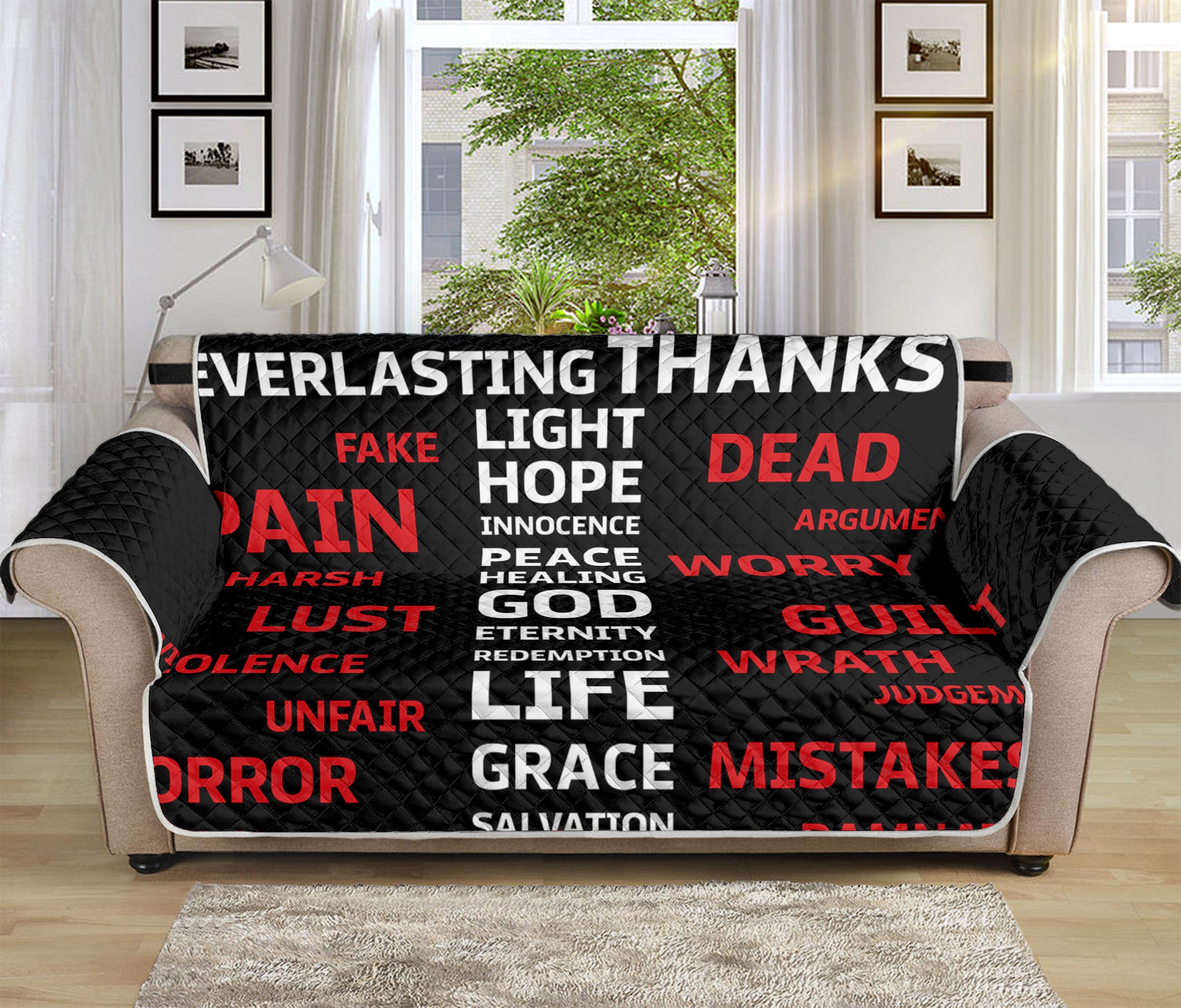 Christian Cross Religious Words Print Sofa Protector