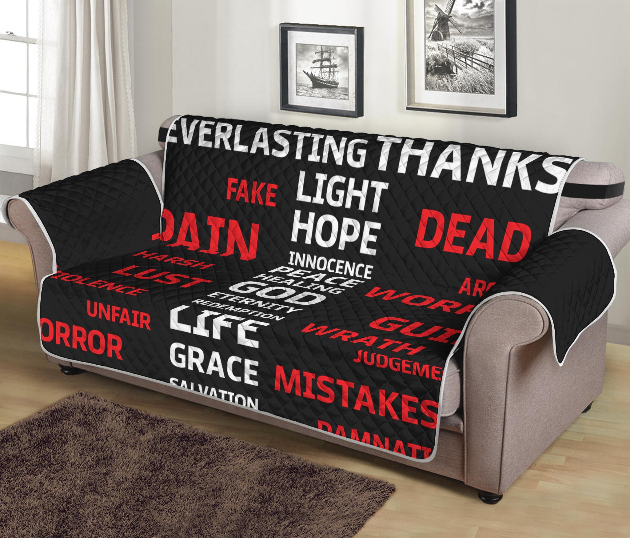 Christian Cross Religious Words Print Sofa Protector