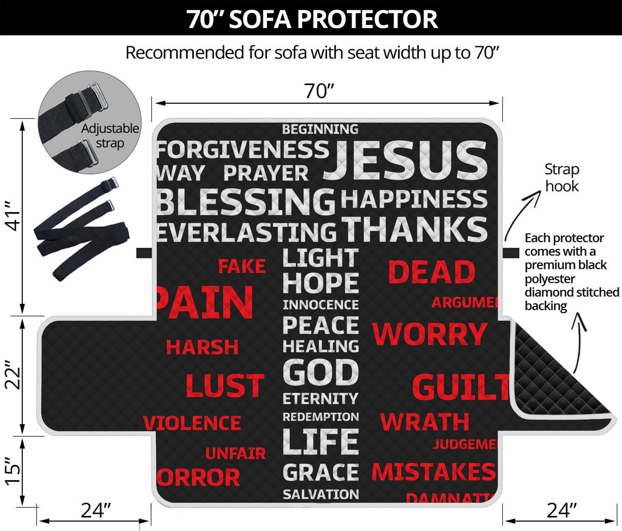 Christian Cross Religious Words Print Sofa Protector