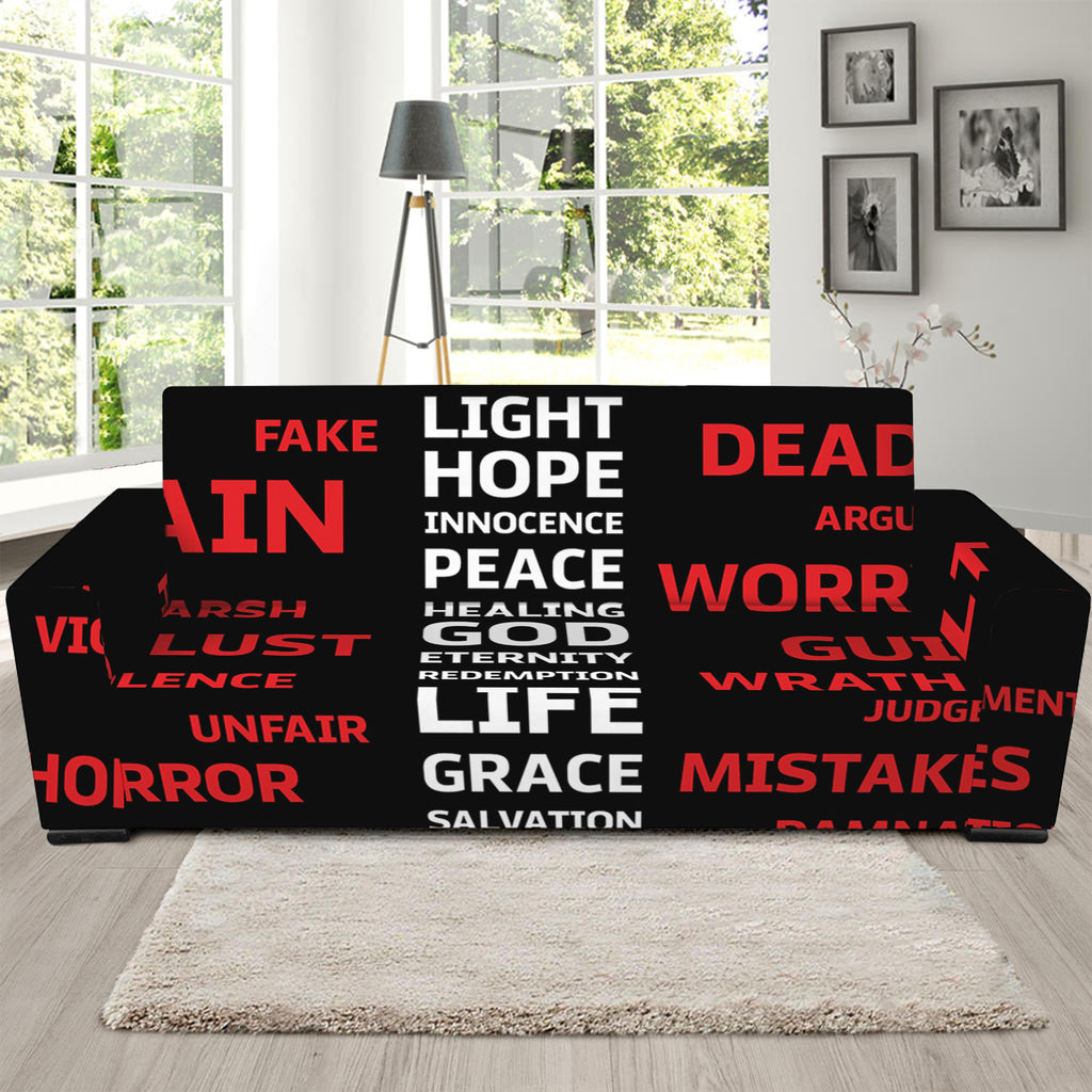 Christian Cross Religious Words Print Sofa Slipcover