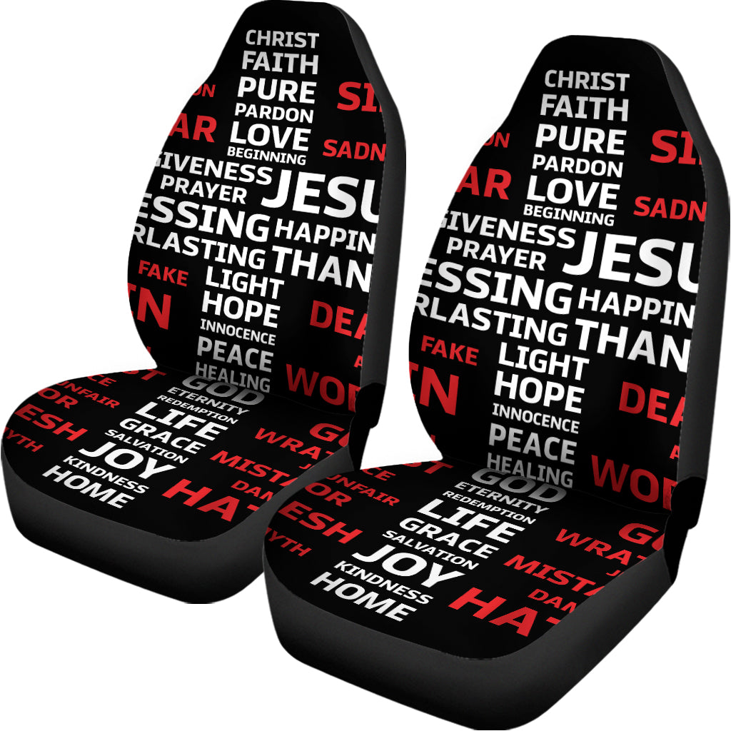 Christian Cross Religious Words Print Universal Fit Car Seat Covers