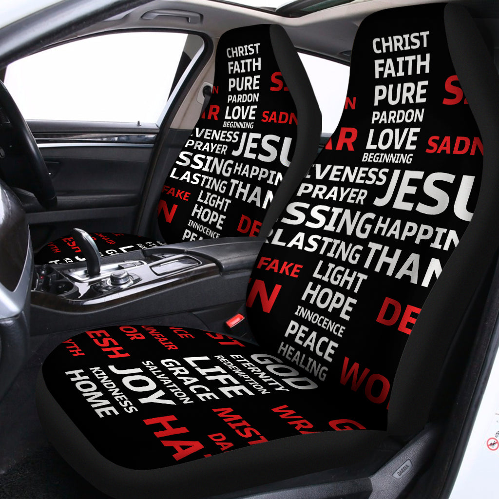 Christian Cross Religious Words Print Universal Fit Car Seat Covers