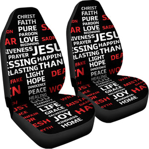 Christian Cross Religious Words Print Universal Fit Car Seat Covers