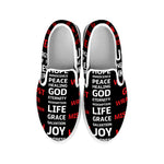 Christian Cross Religious Words Print White Slip On Shoes