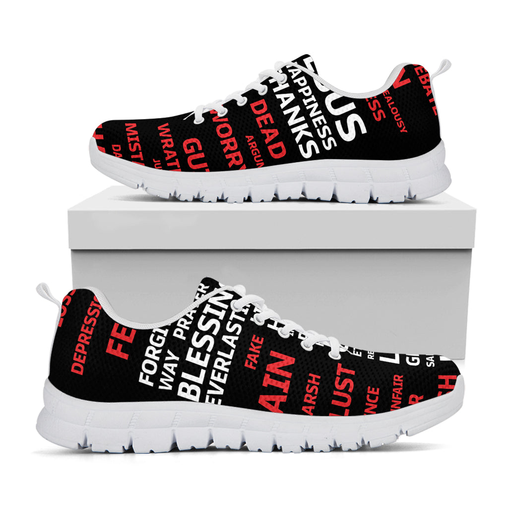 Christian Cross Religious Words Print White Sneakers