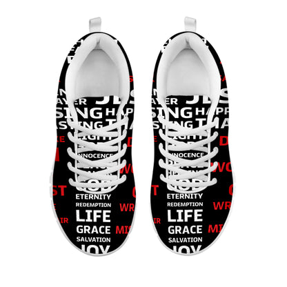 Christian Cross Religious Words Print White Sneakers